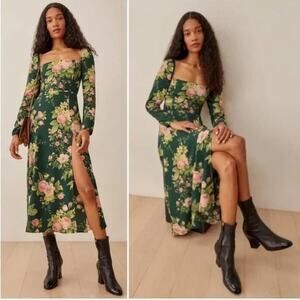 NWT Reformation Green Floral Belvedere Sigmund Midi Dress 8P